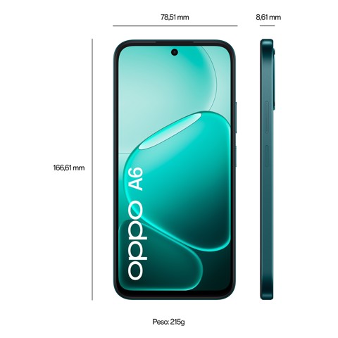 OPPO A6 AI Smartphone, doppia fotocamera 50MP+2, Selfie 8MP, Display 6.75” 120HZ IPS HD+, 6550mAh, RAM 6GB(Esp2GB/4GB/6GB)+ROM 256GB [Versione Italia], Sapphire Black