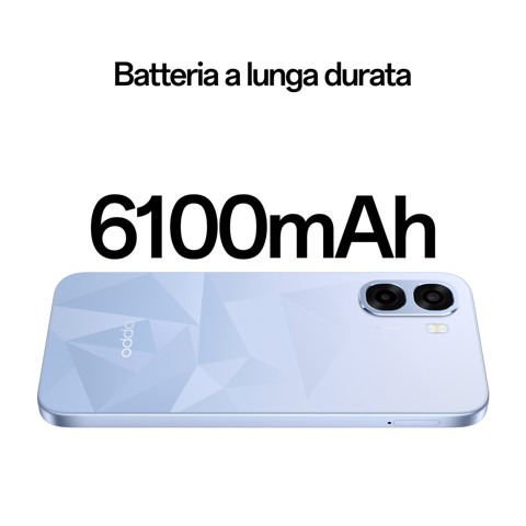 OPPO A6k AI Smartphone, doppia fotocamera 13MP+QVGA, Selfie 5MP, Display 6.75” 120HZ IPS HD+, 6100mAh, RAM 4GB(Esp1GB/2GB/4GB)+ROM 256GB [Versione Italia], Crystal Blue