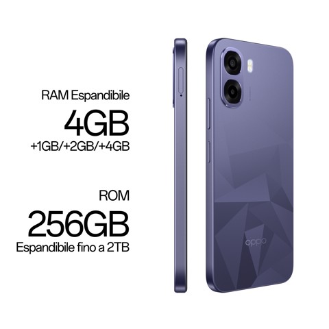 OPPO A6k AI Smartphone, doppia fotocamera 13MP+QVGA, Selfie 5MP, Display 6.75” 120HZ IPS HD+, 6100mAh, RAM 4GB(Esp1GB/2GB/4GB)+ROM 256GB [Versione Italia], Crystal Black