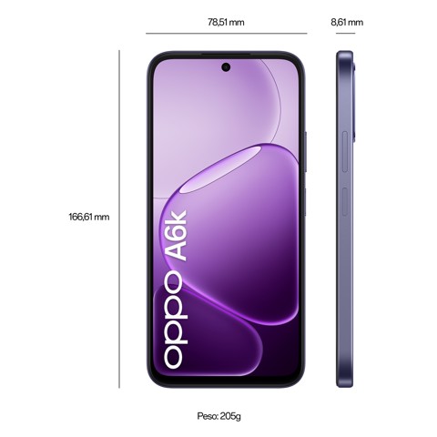 OPPO A6k AI Smartphone, doppia fotocamera 13MP+QVGA, Selfie 5MP, Display 6.75” 120HZ IPS HD+, 6100mAh, RAM 4GB(Esp1GB/2GB/4GB)+ROM 256GB [Versione Italia], Crystal Black