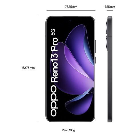OPPO Reno13 Pro 5G AI Smartphone, Tripla fotocamera 50+50+8MP, Selfie 50MP, Display 6.83” 120HZ AMOLED FHD+, 5800mAh, RAM 12GB(Esp4GB/8GB/12GB)+ROM 512GB, [Versione Italia], Graphite Grey