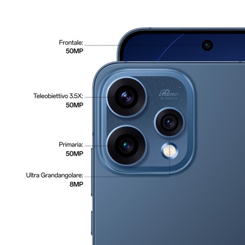OPPO Reno15 5G AI Smartphone, Tripla fotocamera 50+50+8MP, Selfie 50MP, Display 6.59” 120HZ AMOLED FHD+, 6500mAh, RAM 8GB(Esp2GB/4GB/8GB)+ROM 512GB [Versione Italia], Twilight Black