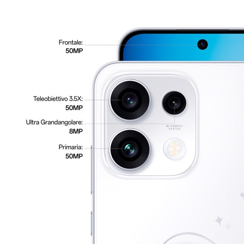 OPPO Reno16 F 5G AI Smartphone, Tripla fotocamera 50+8+50MP, Selfie 50MP, Display 6.57” 120HZ AMOLED FHD+, 6500mAh, RAM 8GB(Esp2GB/4GB/8GB)+ROM 256GB [Versione Italia], Pop White