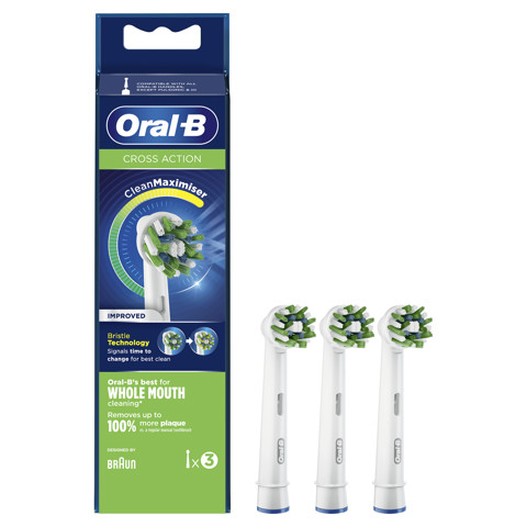 Oral-B CrossAction Testine Di Ricambio (Confezione Da 3 Pezzi), Con Tecnologia CleanMaximiser