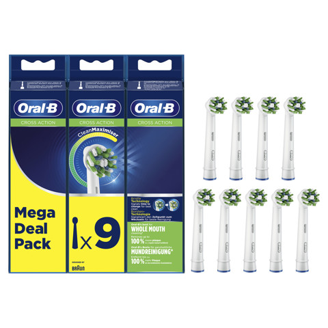 Oral-B CrossAction Testine Di Ricambio (Confezione Da 9 Pezzi), Con Tecnologia CleanMaximiser,