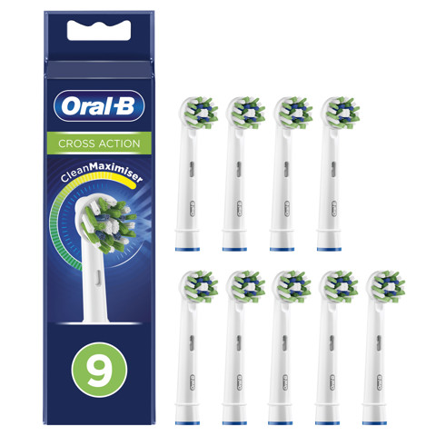 Oral-B CrossAction Testine Di Ricambio (Confezione Da 9 Pezzi), Con Tecnologia CleanMaximiser,