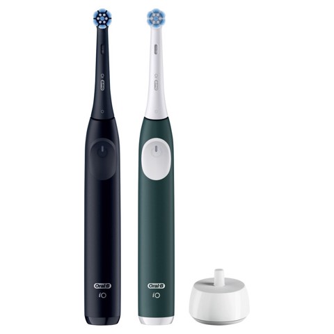 Oral-B iO 2 Spazzolino Elettrico Oral B, Nero e Verde, 1 Testina Di Ricambio, 2 Spazzolini, Delicato sulle Gengive, Efficace sulla placca, Sensore di Pressione
