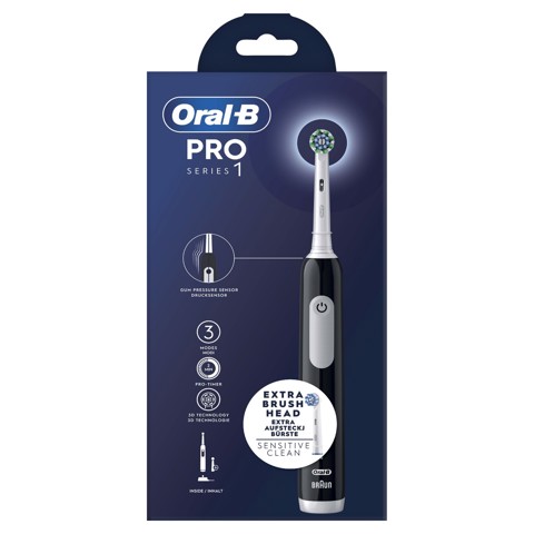 Oral-B Spazzolino Elettrico Ricaricabile Series 1 Nero con 2 Testine di Ricambio, 1 Spazzolino