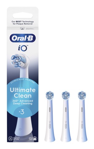 Oral-B Testine di Ricambio iO Series Ultimate Clean, Testine Rotonde Originali, Setole CrissCross per pulizia e rimozione della placca avanzate e in profondità. 3 Testine