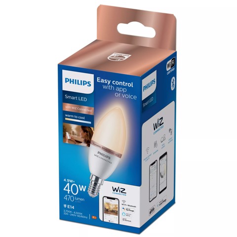 Philips Lamp. C37 LED intell., base E14, 470 lm