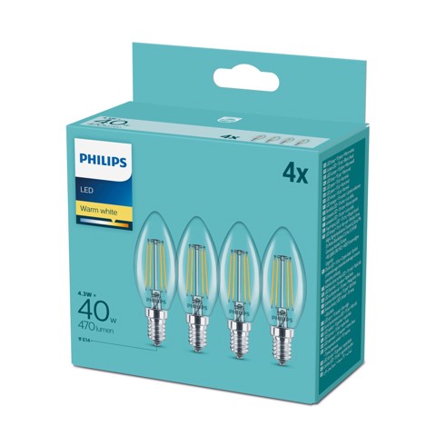 Philips Lampadina candela trasparente a filamento 40 W B35 E14 x4
