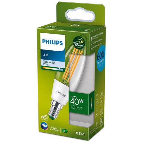 Philips Lampadina candela trasparente a filamento 40 W B35 E14