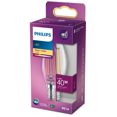 Philips Lampadina candela trasparente a filamento  - 40 W B35 E14
