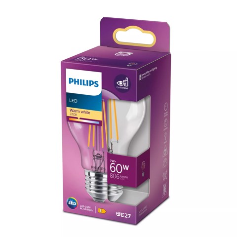 Philips Lampadina trasparente a filamento - 60 W A60 E27