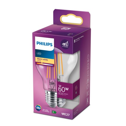Philips Lampadina trasparente a filamento - 60 W A60 E27