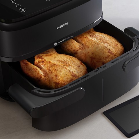 Philips Serie 1000 Airfryer con cestello flessibile/doppio, friggitrice ad aria da 7.1L, 10 metodi di cottura, App per ricette NA150/00