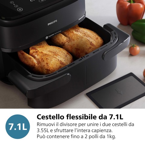 Philips Serie 1000 Airfryer con cestello flessibile/doppio, friggitrice ad aria da 7.1L, 10 metodi di cottura, App per ricette NA150/00