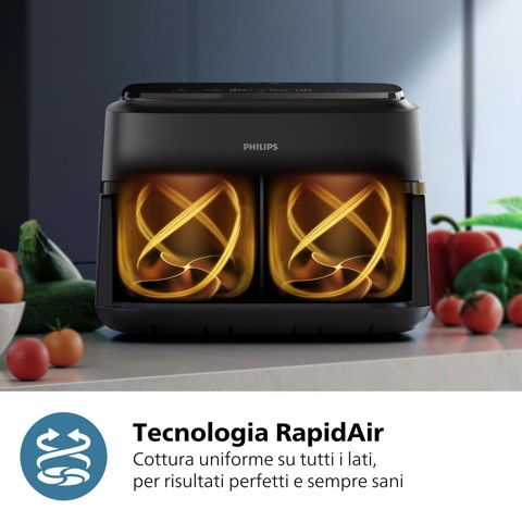 Philips Serie 1000 Airfryer con cestello flessibile/doppio, friggitrice ad aria da 7.1L, 10 metodi di cottura, App per ricette NA150/00