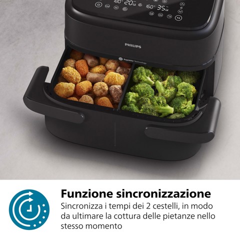 Philips Serie 1000 Airfryer con cestello flessibile/doppio, friggitrice ad aria da 7.1L, 10 metodi di cottura, App per ricette NA150/00