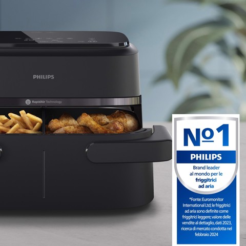 Philips Serie 1000 Airfryer con cestello flessibile/doppio, friggitrice ad aria da 7.1L, 10 metodi di cottura, App per ricette NA150/00