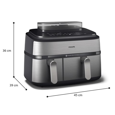 Philips Serie 5000 Airfryer doppio cestello con vapore, Friggitrice ad aria da 9.0L, 19 metodi di cottura, Pulizia cestello automatica, App ricette, NA555/00