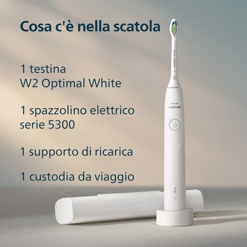 Philips Sonicare serie 5300 Sonicare Spazzolino elettrico sonico con base di ricarica e sensore di pressione colore bianco HX7108/02