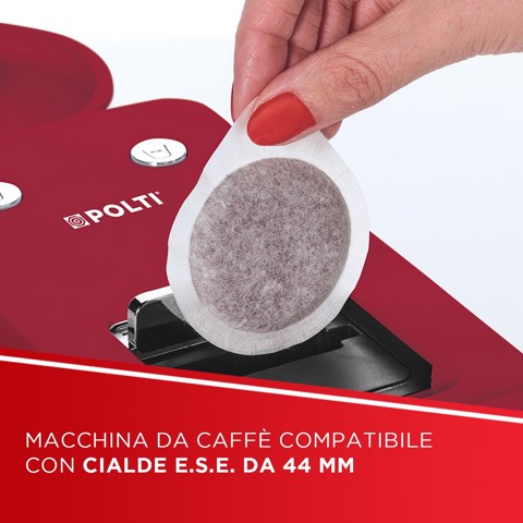 Polti Coffea S15R, macchina da caffè a cialde E.S.E. da 44 m con espulsione automatica delle cialde nell'apposito cassetto, serbatoio removibile da 0,85 l