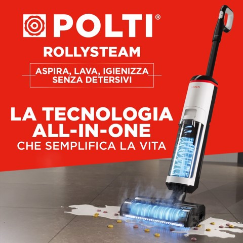 Polti RollySteam WD30C, lavapavimenti senza filo, che aspira, lava e igienizza con il vapore, senza detersivi