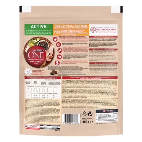 Purina ONE 12510691 cibo secco per cani Adulti 5-10kg Pollo, Riso 800 g