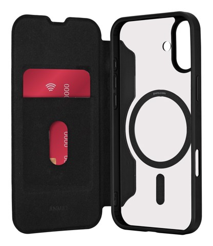 PURO Book Mag 2 custodia per cellulare 15,5 cm (6.1") Custodia a libro Nero, Trasparente