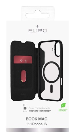 PURO Book Mag 2 custodia per cellulare 15,5 cm (6.1") Custodia a libro Nero, Trasparente