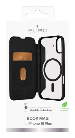 PURO Book Mag 2 custodia per cellulare 17 cm (6.7") Custodia a libro Nero, Trasparente