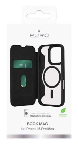 PURO Book Mag 2 custodia per cellulare 17,5 cm (6.9") Custodia a libro Nero, Trasparente