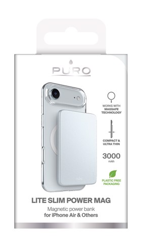 PURO Lite Slim Power Mag Polimeri di litio (LiPo) 3000 mAh Carica wireless Blu