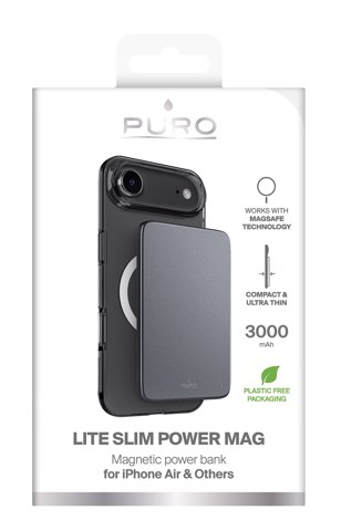 PURO Lite Slim Power Mag Polimeri di litio (LiPo) 3000 mAh Carica wireless Nero