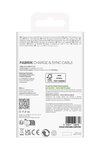 PURO PUCAC10WFABK415MTPNK cavo USB USB 2.0 1,5 m USB A USB C Rosa