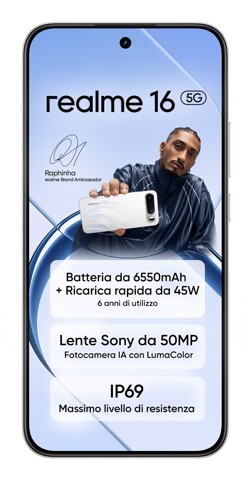 realme 16 5G 16,7 cm (6.57") Doppia SIM Android 16.0 USB tipo-C 8 GB 256 GB 6550 mAh Bianco