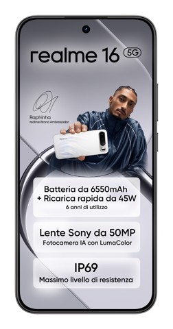 realme 16 5G 16,7 cm (6.57") Doppia SIM Android 16.0 USB tipo-C 8 GB 256 GB 6550 mAh Nero