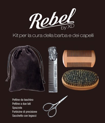 Rebel XDWGBS111 pettine e spazzola per barba Set spazzola e pettine da barba