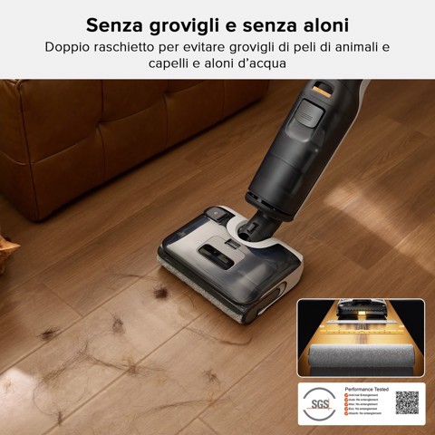 Roborock F25 Lavapavimenti per Umido e Secco, 20.000 Pa, Autopulizia con asciugatura a 90°C, Zero Grovigli, 180° UltraPiatto, Pulizia Bidirezionale, per Parquet e Piastrelle