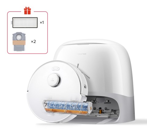 Roborock Qrevo Curv 2 FlowX Robot Aspirapolvere e Lavapavimenti, 270mm Autopulizia Rullo, Aspirazione 20.000 Pa, Protezione Rullo per Tappeti Asciutti, Stazione Multifunzionale, Videochiamata, Hello Rocky