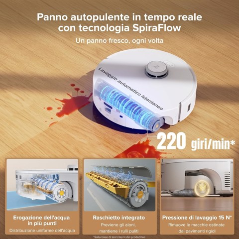Roborock Qrevo Curv 2 FlowX Robot Aspirapolvere e Lavapavimenti, 270mm Autopulizia Rullo, Aspirazione 20.000 Pa, Protezione Rullo per Tappeti Asciutti, Stazione Multifunzionale, Videochiamata, Hello Rocky