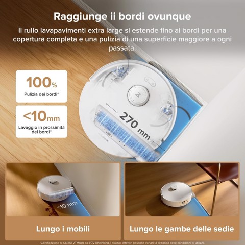 Roborock Qrevo Curv 2 FlowX Robot Aspirapolvere e Lavapavimenti, 270mm Autopulizia Rullo, Aspirazione 20.000 Pa, Protezione Rullo per Tappeti Asciutti, Stazione Multifunzionale, Videochiamata, Hello Rocky