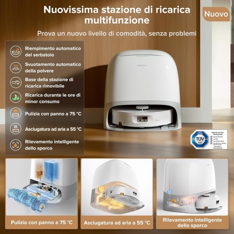 Roborock Qrevo Curv 2 FlowX Robot Aspirapolvere e Lavapavimenti, 270mm Autopulizia Rullo, Aspirazione 20.000 Pa, Protezione Rullo per Tappeti Asciutti, Stazione Multifunzionale, Videochiamata, Hello Rocky