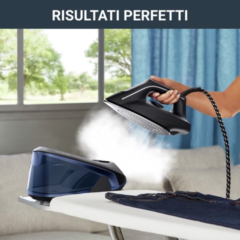 Rowenta Easy Steam VR5121 Stazione da stiro a vapore azionata da pompa 2400 W 1,4 L Acciaio inossidabile Nero, Blu