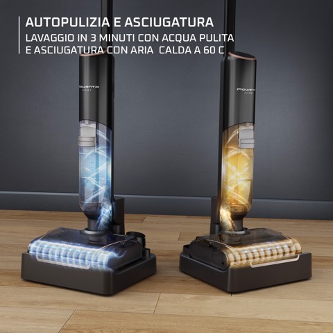 Rowenta X-Clean 7 , Lavapavimenti Senza Fili, Autonomia 50', Tecnologia Smart, Assistente Vocale, Autopulizia e Asciugatura, Luci Led, Pulizia Bordi, GZ5736
