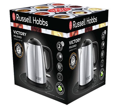 Russell Hobbs Victory bollitore elettrico 1 L 2400 W Nero, Acciaio inossidabile