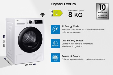 Samsung Asciugatrice Crystal EcoDry 8 Kg DV80DG52B0AEET