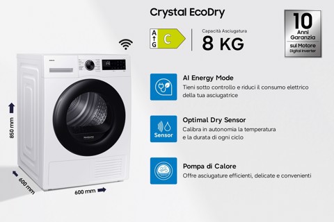 Samsung Asciugatrice Crystal EcoDry 8 Kg DV80DG52B0AEET
