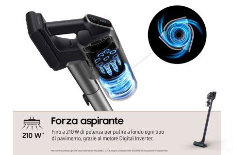 Samsung Aspirapolvere e Lavapavimenti senza filo Jet™ 85 premium 210W con Spazzola lavapavimenti inclusa VS20C852FTB Wet & Dry